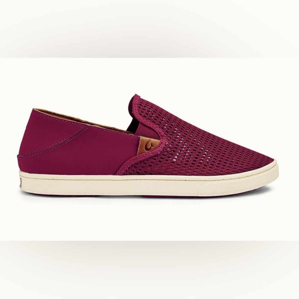 New OLUKAI Pehuea Leather Women's Slip on Sneakers in Magenta Size 7.5